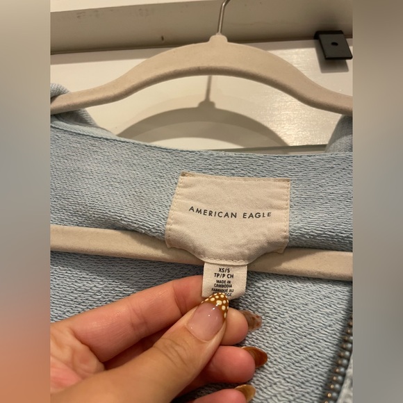 American Eagle Light Blue Zip Up Hoodie Oversized - Picture 3 of 5